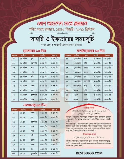 ২০২২ সালের রমজানের সময় সূচি । roja time table 2022 Bangladesh