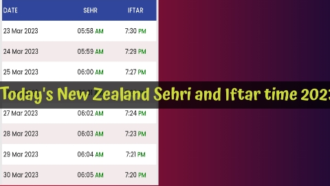 আজকের নিউজিল্যান্ড সেহরি ও ইফতারের সময়সূচি ২০২৩ – Today’s New Zealand Sehri and Iftar time